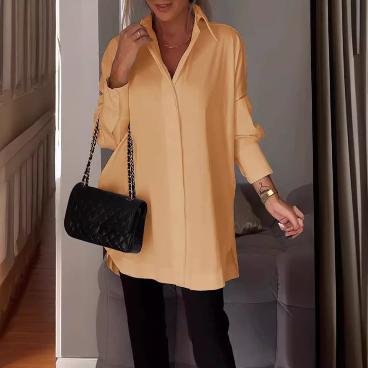 Long-sleeved solid color loose shirt