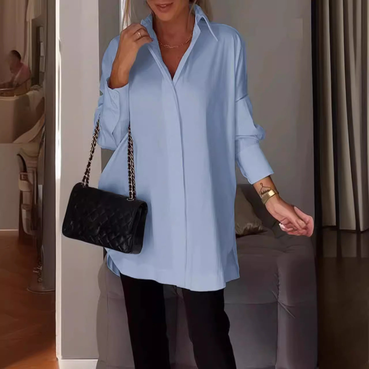 Long-sleeved solid color loose shirt