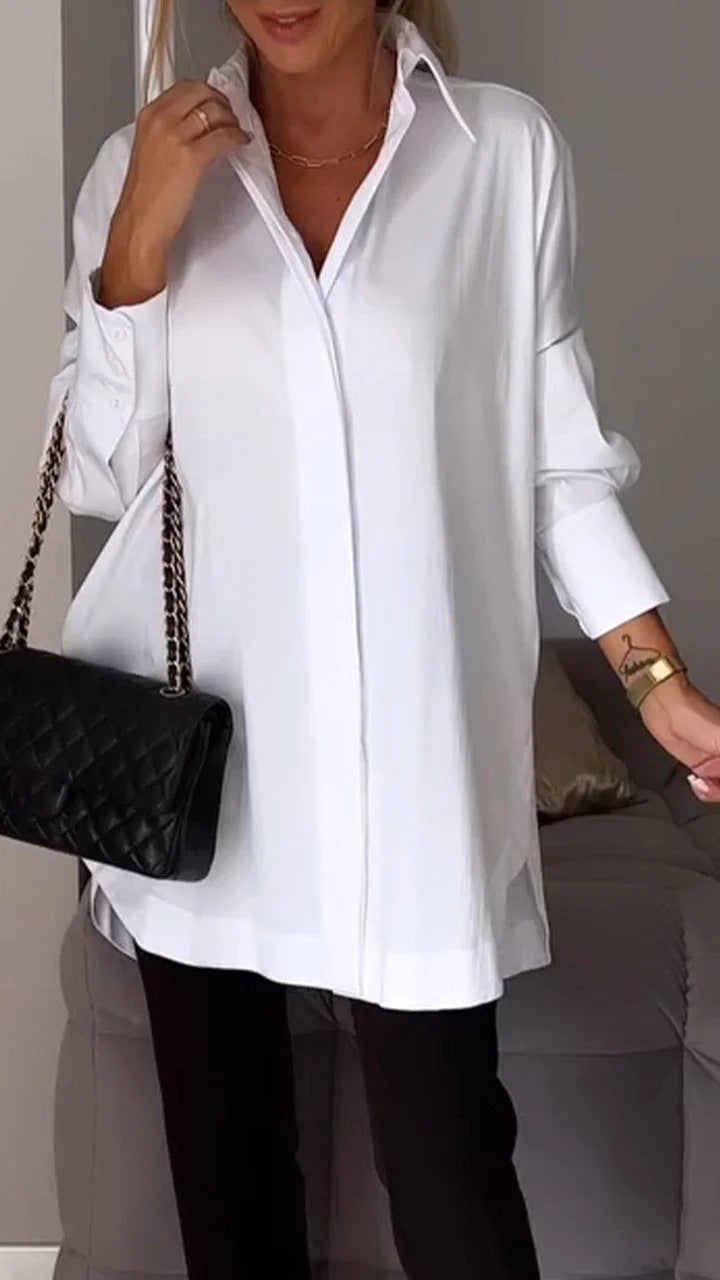 Long-sleeved solid color loose shirt