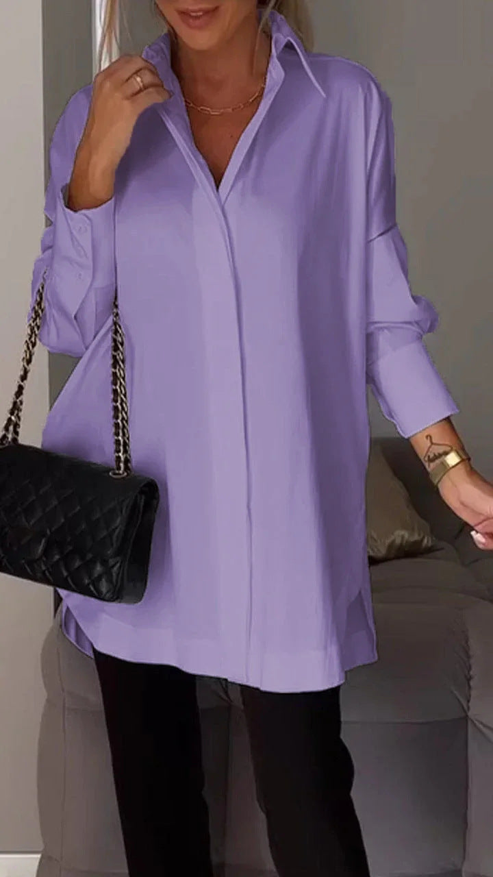 Long-sleeved solid color loose shirt