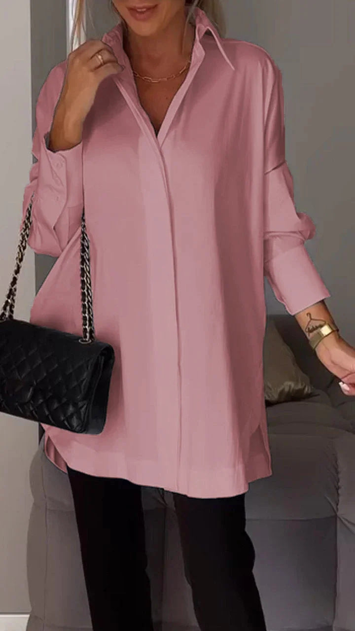Long-sleeved solid color loose shirt