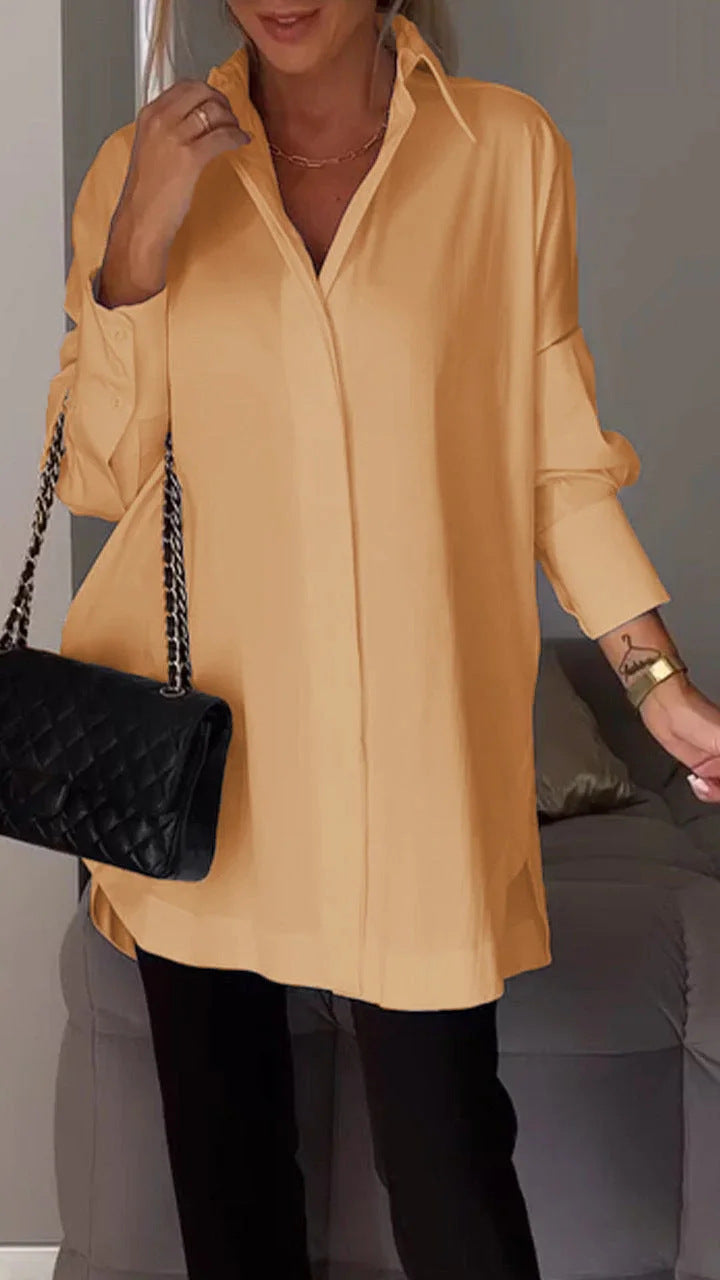 Long-sleeved solid color loose shirt