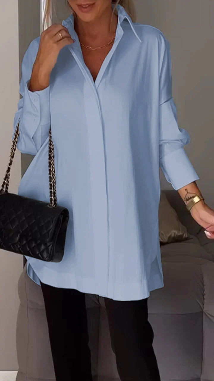 Long-sleeved solid color loose shirt