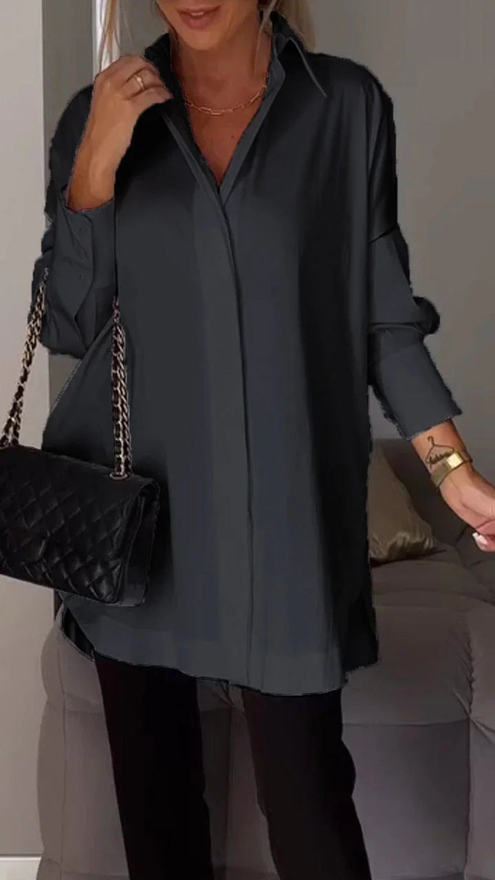 Long-sleeved solid color loose shirt
