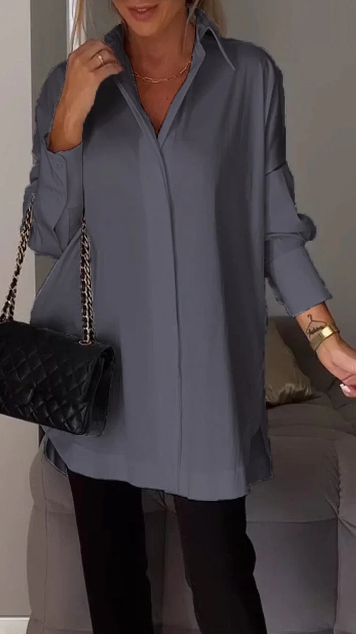 Long-sleeved solid color loose shirt