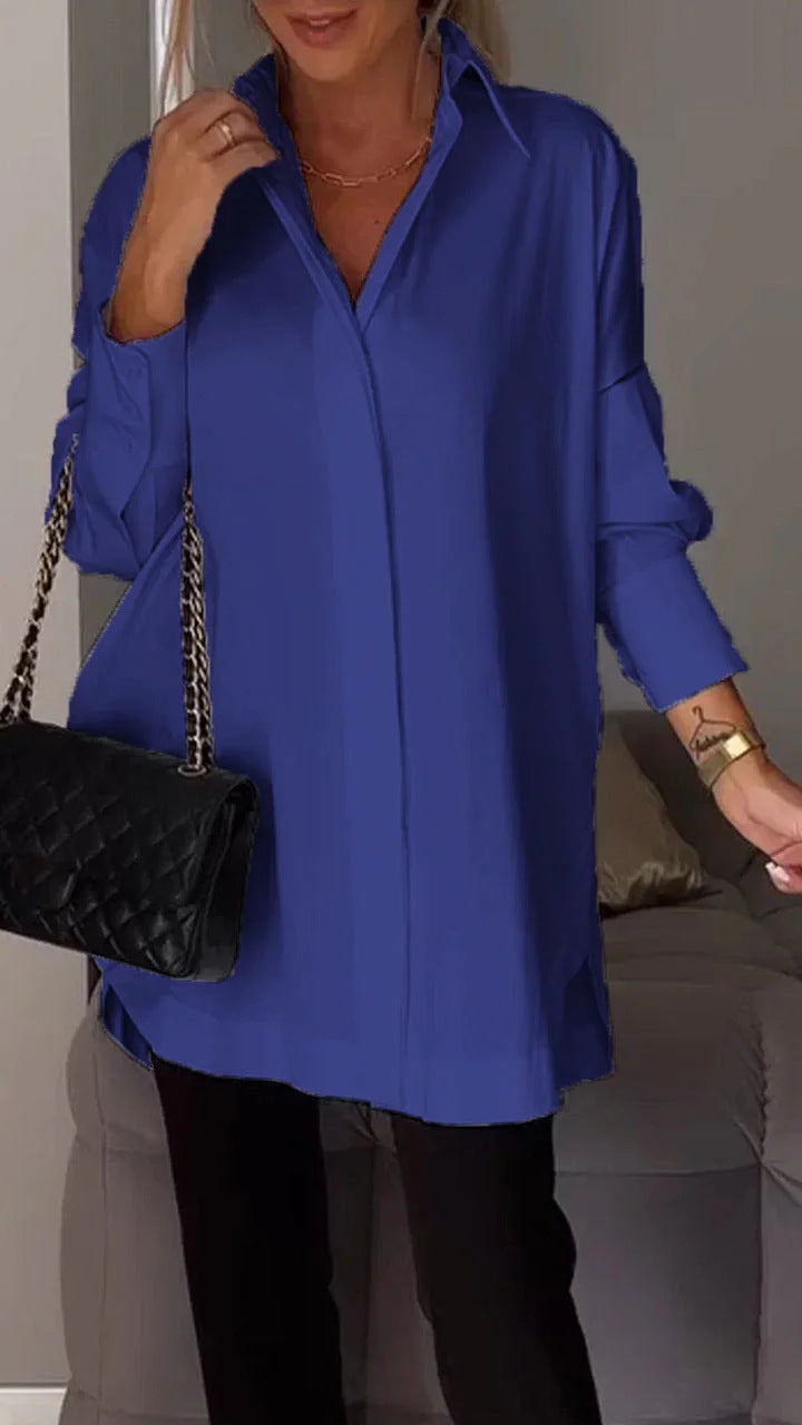 Long-sleeved solid color loose shirt