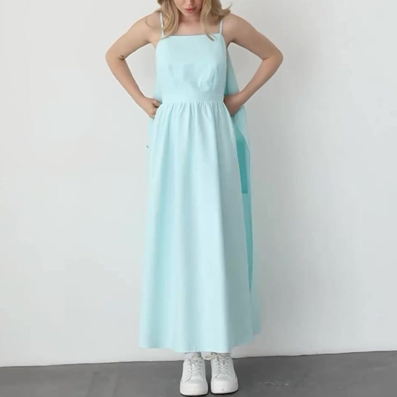 One-piece halter dress with square neck and waist