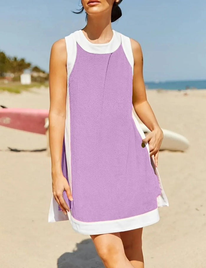 Colorblock round neck sleeveless top with shorts set