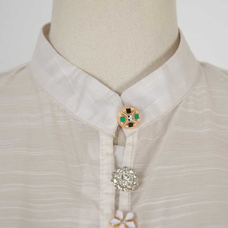 Stand collar pattern button design long dress