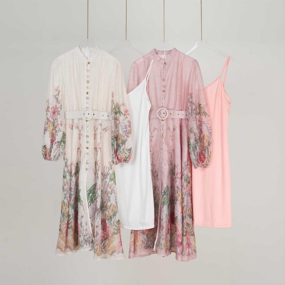 Stand collar pattern button design long dress