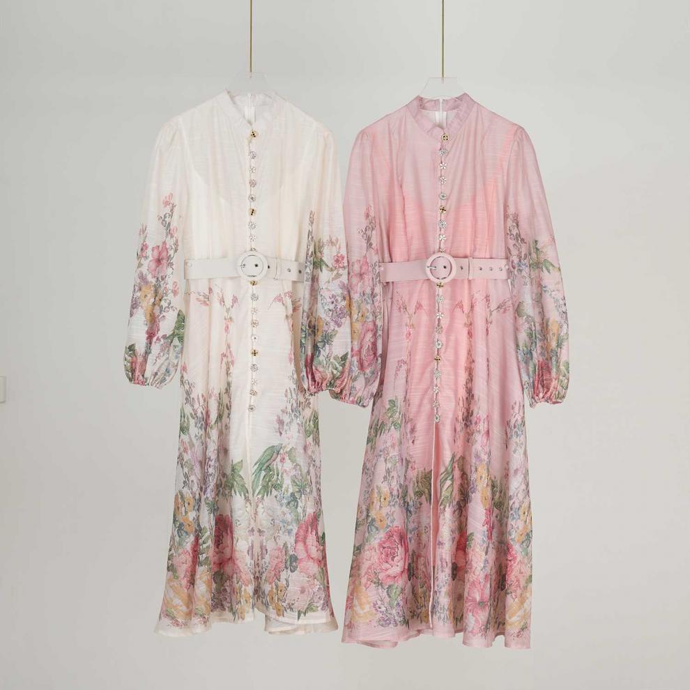 Stand collar pattern button design long dress
