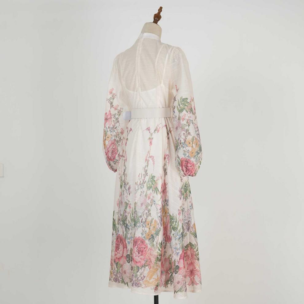 Stand collar pattern button design long dress