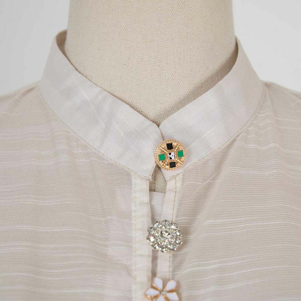 Stand collar pattern button design long dress