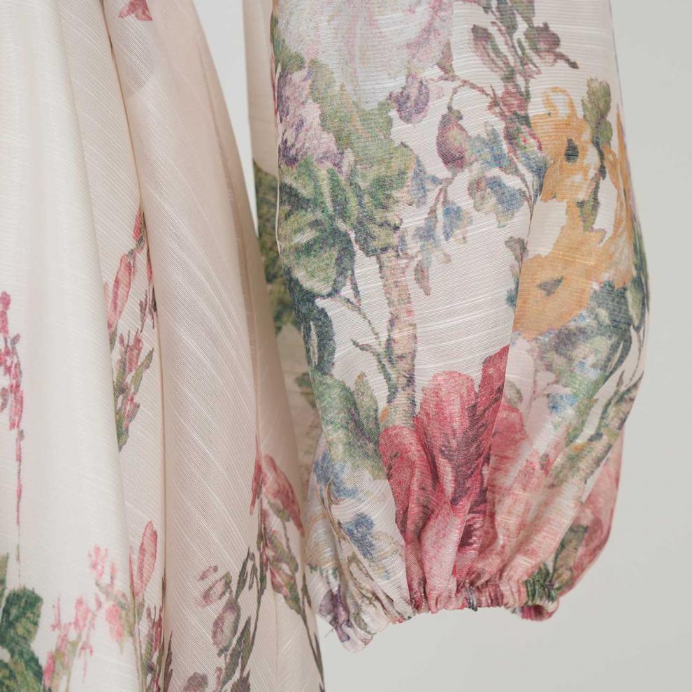 Stand collar pattern button design long dress