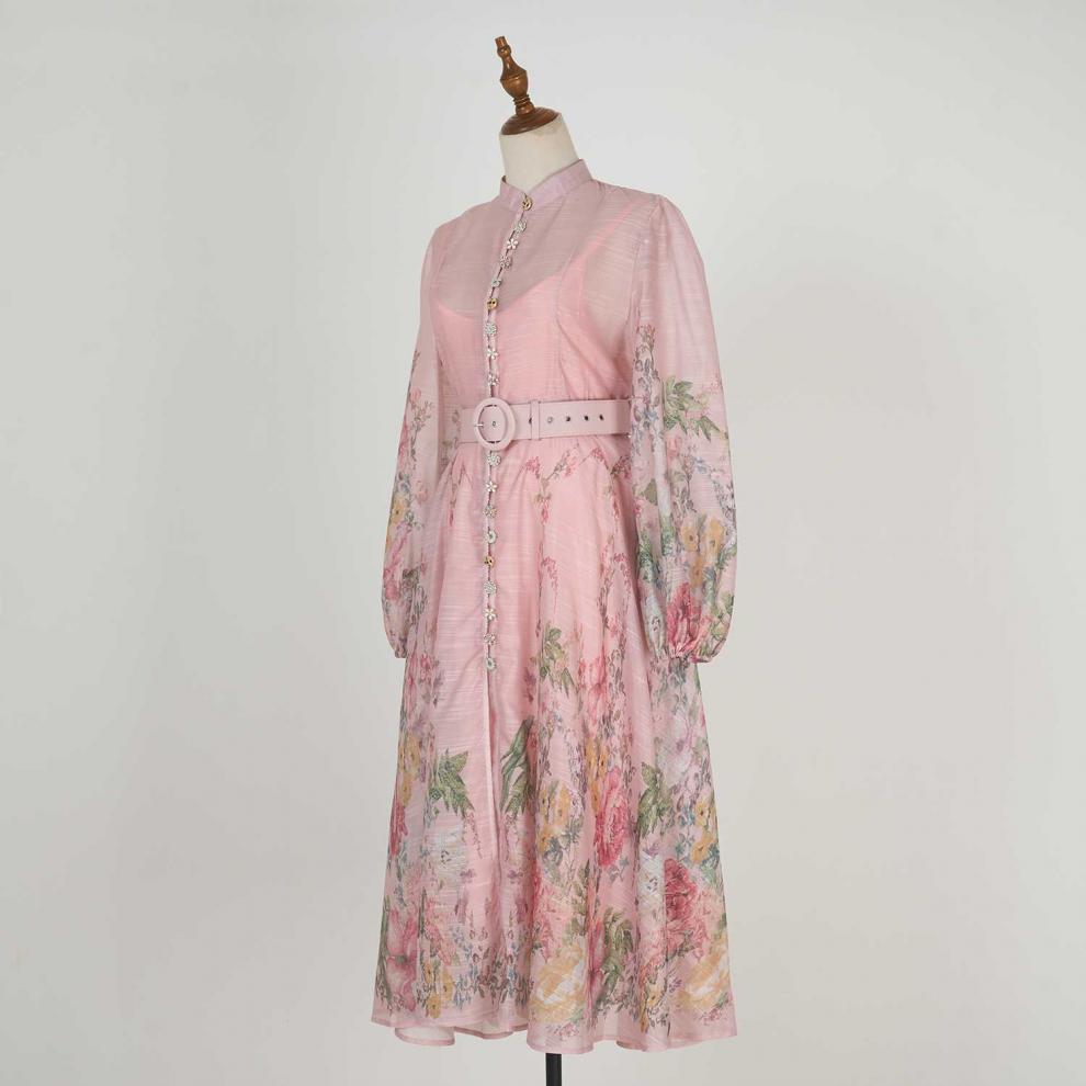 Stand collar pattern button design long dress