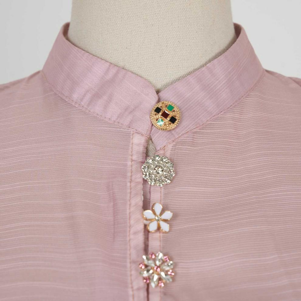 Stand collar pattern button design long dress