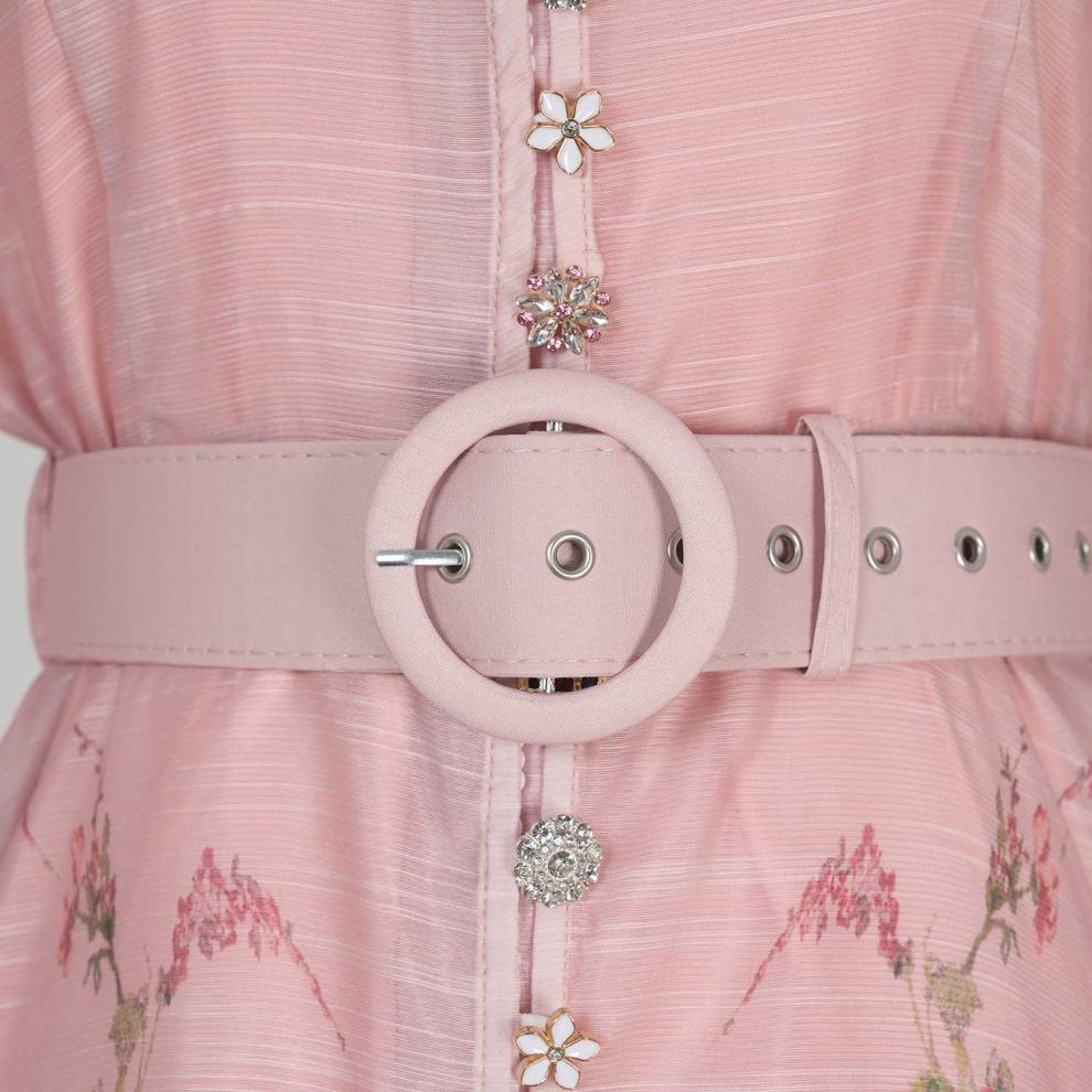 Stand collar pattern button design long dress