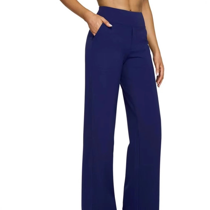 Loose Pocket Knit Straight High Waist Yoga Pants