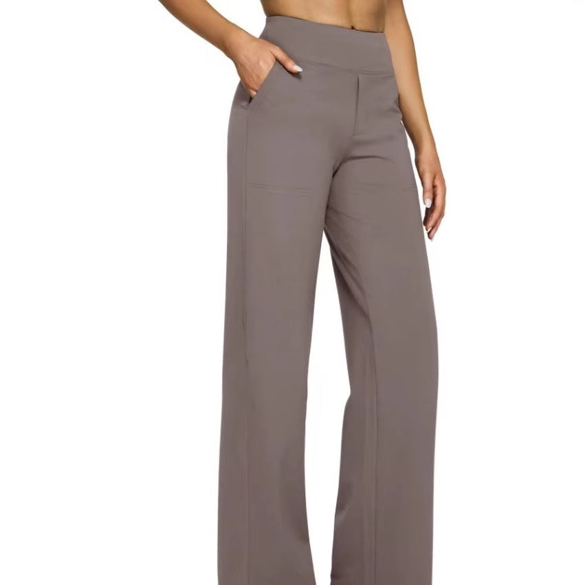 Loose Pocket Knit Straight High Waist Yoga Pants