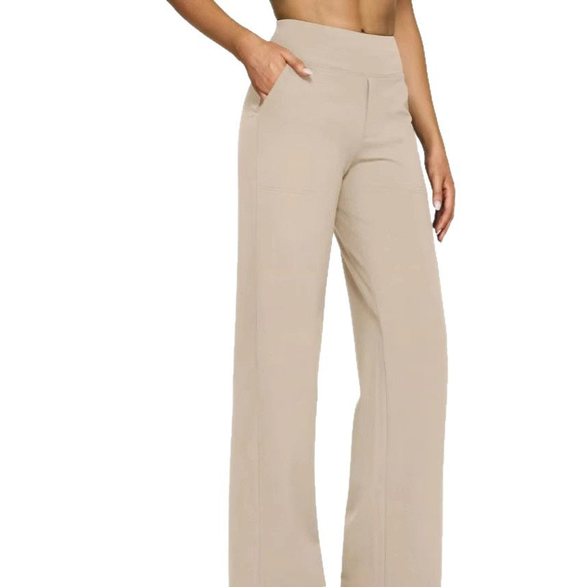 Loose Pocket Knit Straight High Waist Yoga Pants