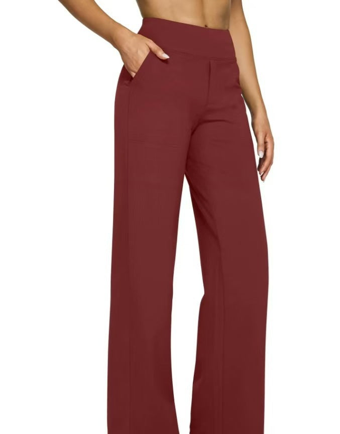 Loose Pocket Knit Straight High Waist Yoga Pants