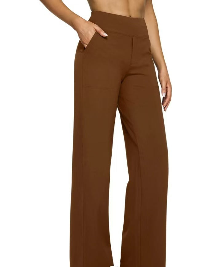 Loose Pocket Knit Straight High Waist Yoga Pants