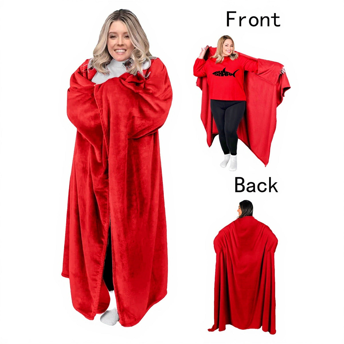 Wearable Blanket Flannel Polar Fleece Wearable Hooded Blanket Hoodie