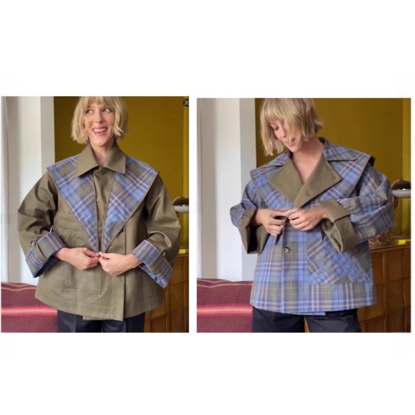 Reversible button-down loose trench coat