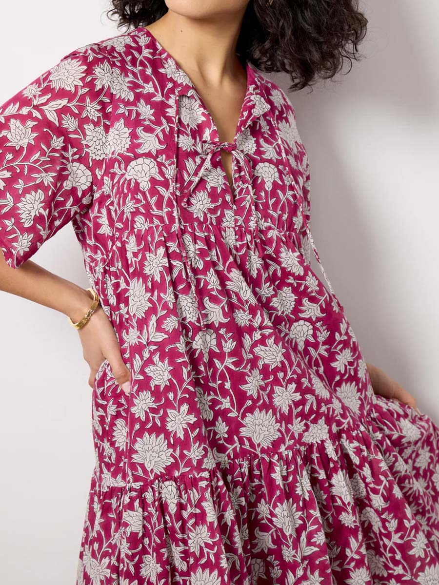 Tie Neck Printed Mini Dress