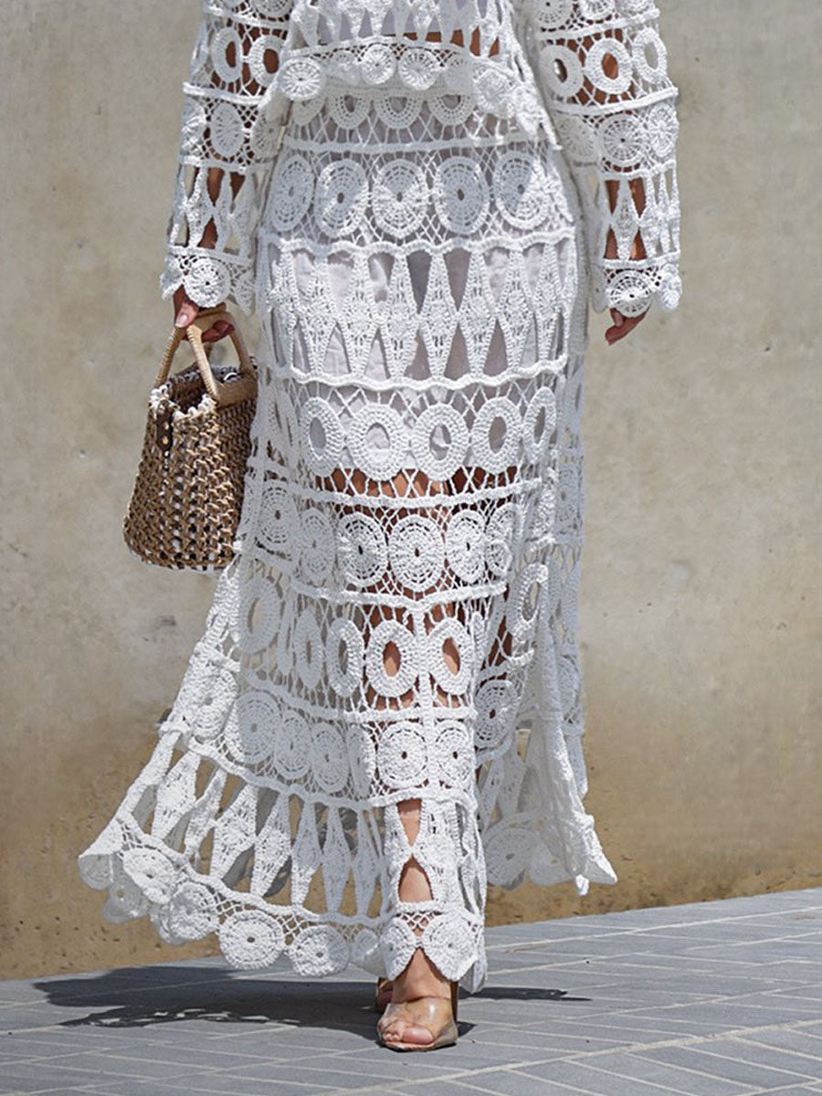 Knitted Hollowed Out Two Pieces Dress