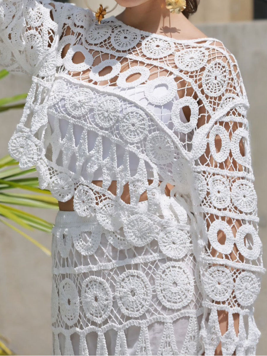 Knitted Hollowed Out Two Pieces Dress