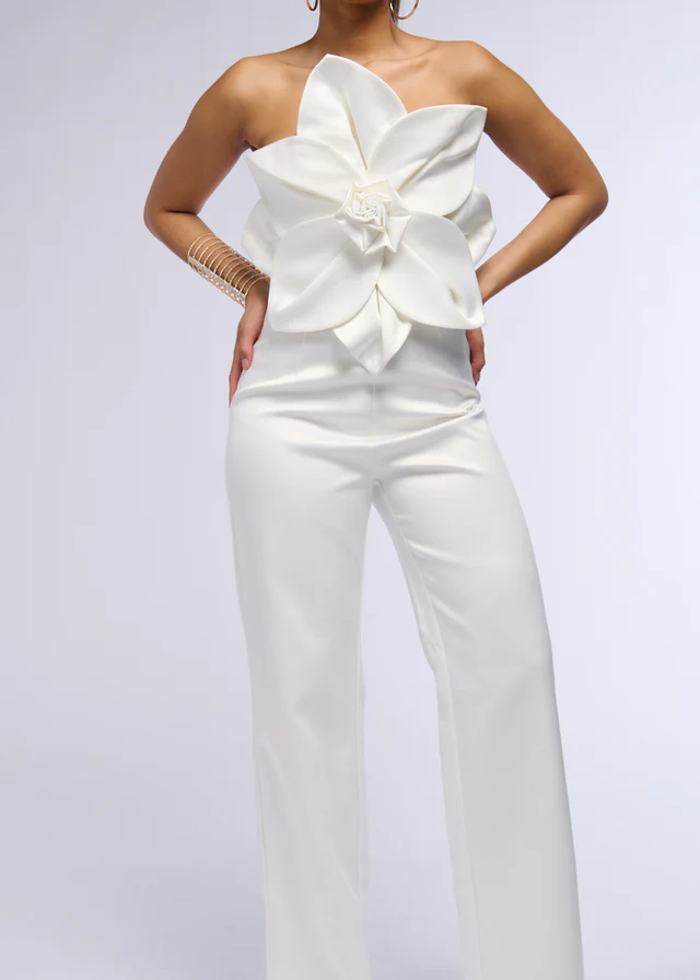 White Cherry Blossom Off-the-shoulder Jumpsuit