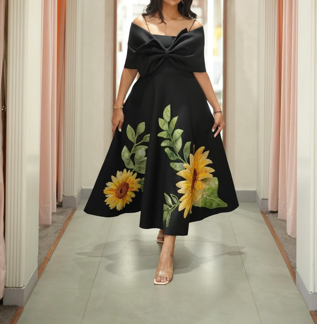 Sunflower dress + detachable bow
