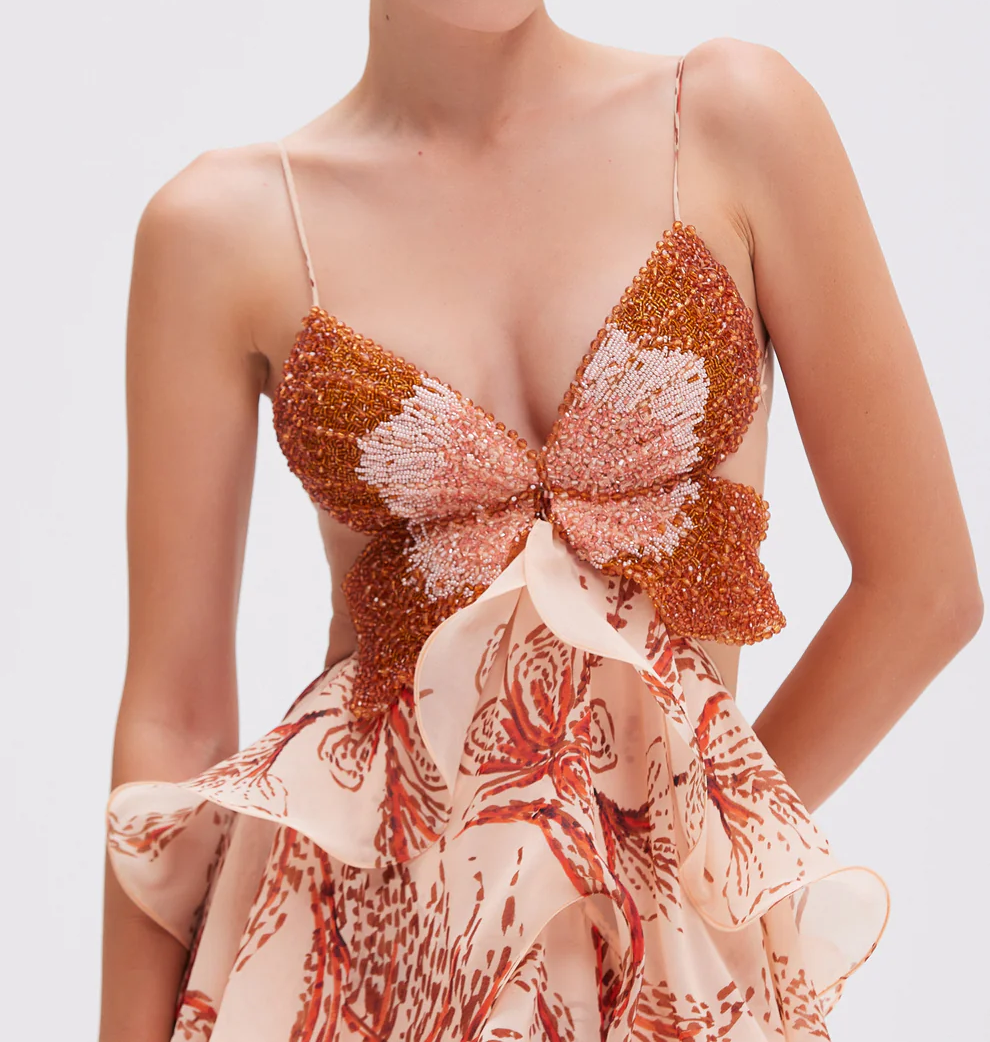 Butterfly print ruffled maxi skirt