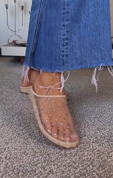 Mesh rhinestone slippers