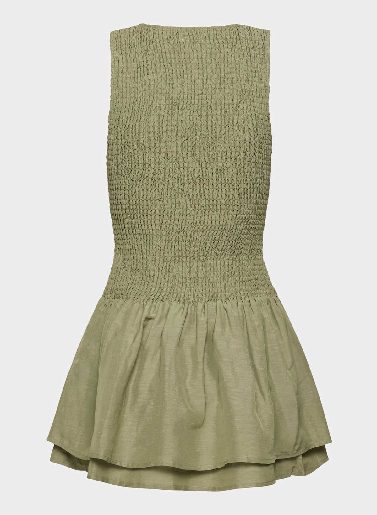 Smocked drop-waist V-neck mini dress