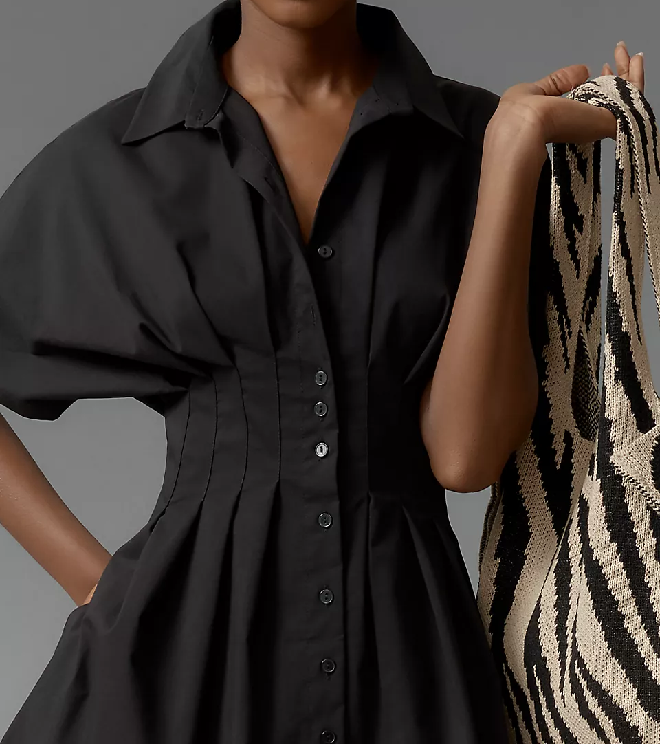 Pleated Mini Shirt Dress