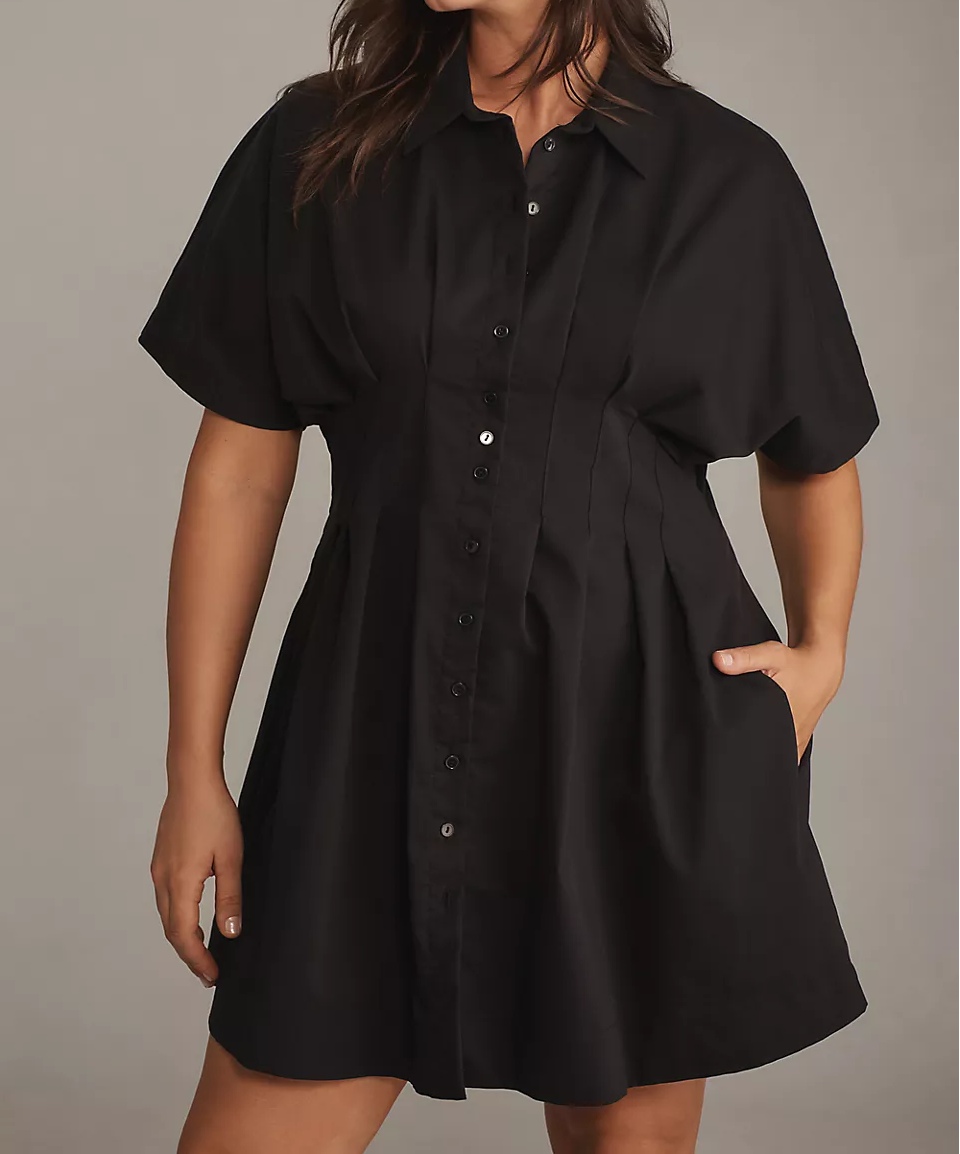Pleated Mini Shirt Dress