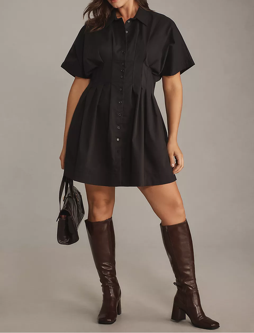 Pleated Mini Shirt Dress