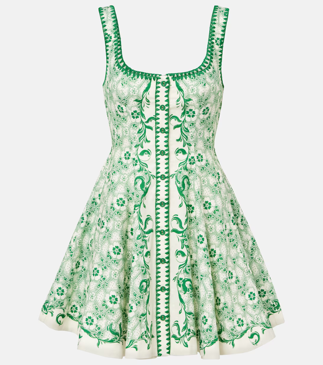 Olive Printed Linen And Cotton Minidress In Green
