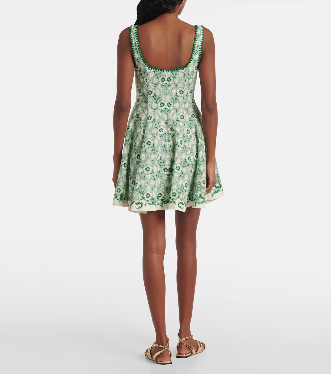 Olive Printed Linen And Cotton Minidress In Green