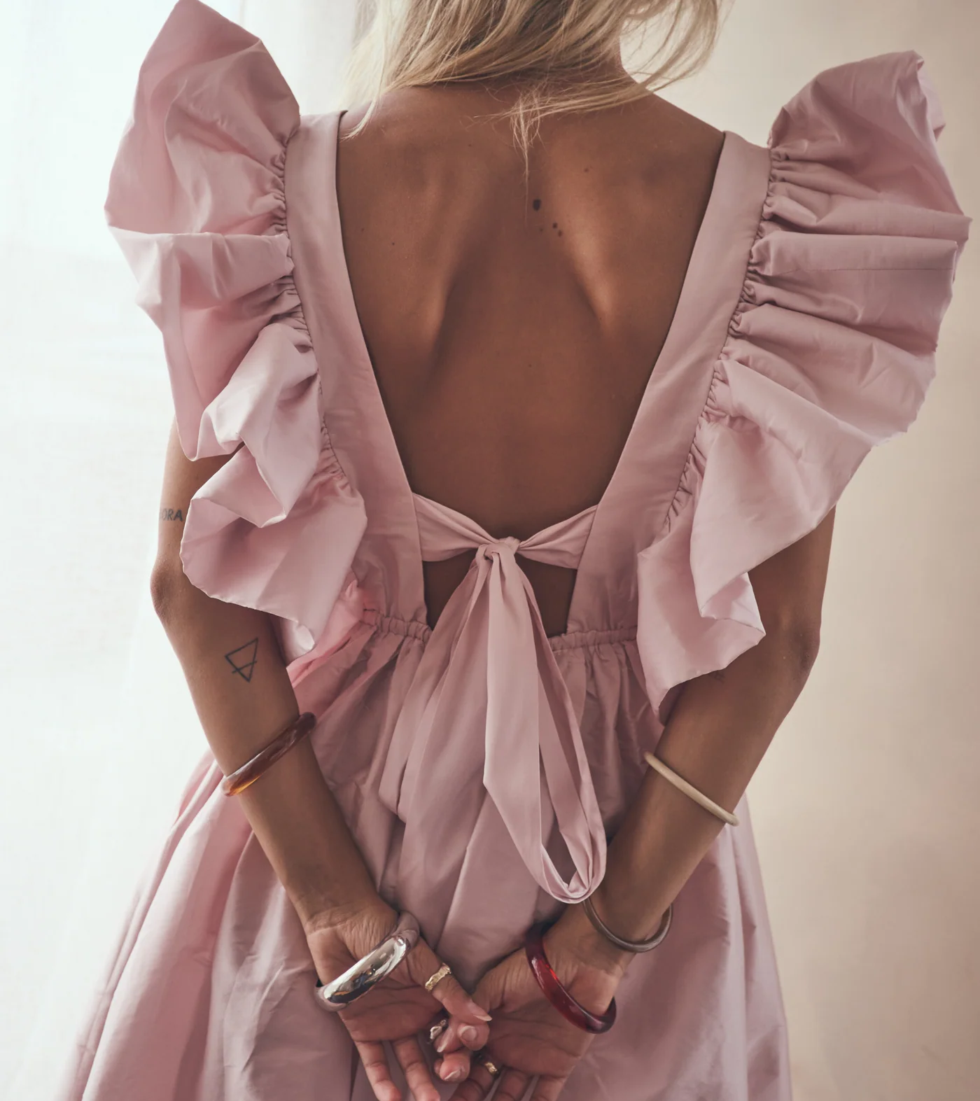Deep V ruffled sleeve dress