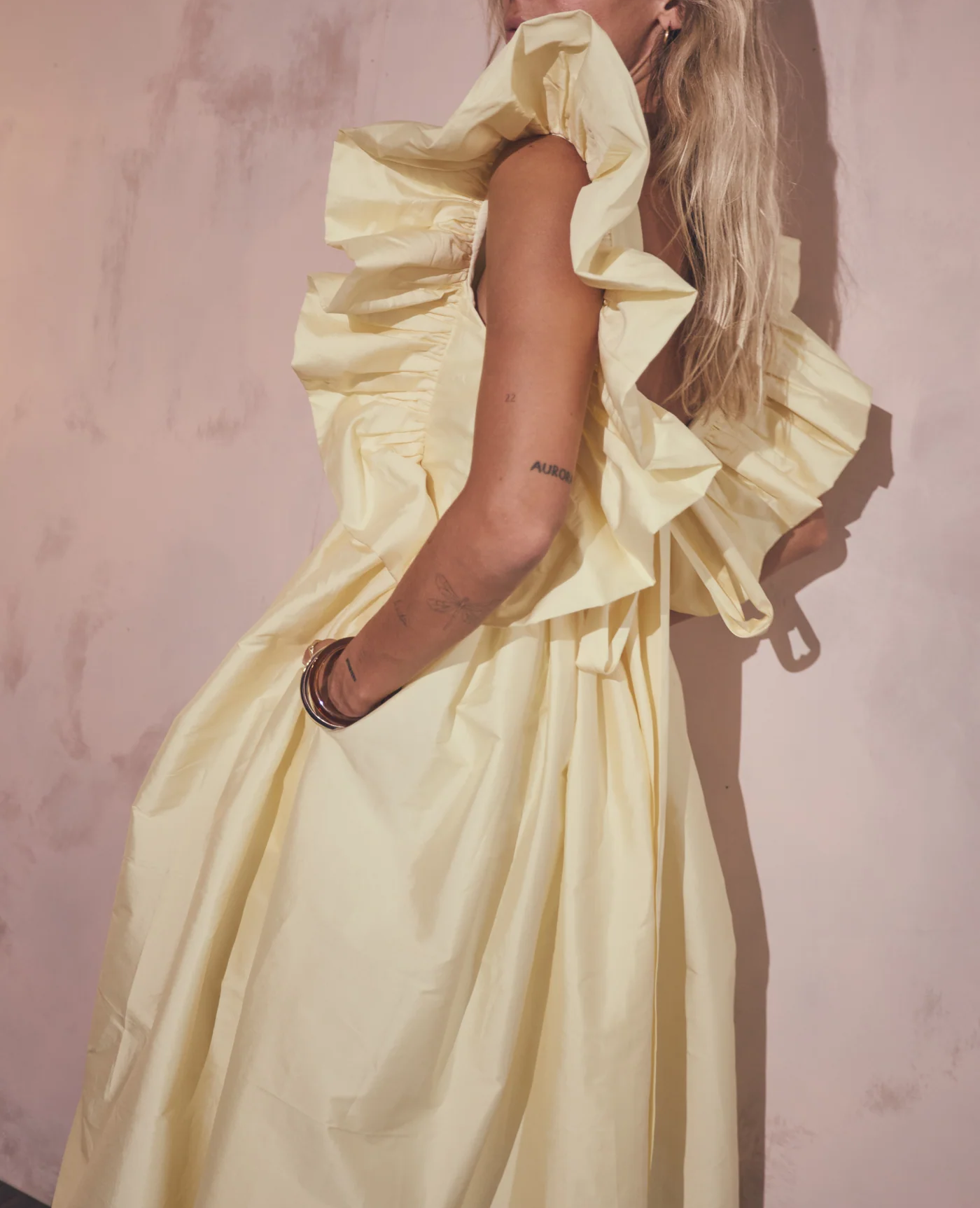 Deep V ruffled sleeve dress