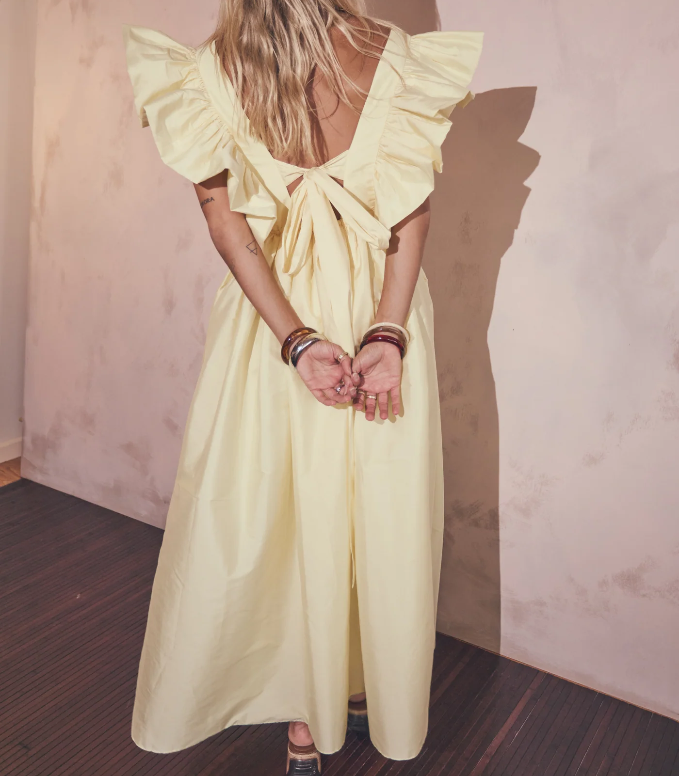 Deep V ruffled sleeve dress