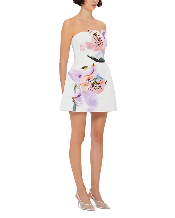 3D Flower Collage A-Line Tube Top Short Dress