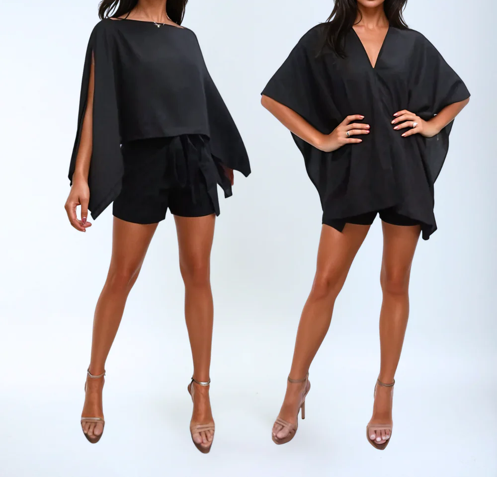 Linen Cape Top with Multiple Wear Styles