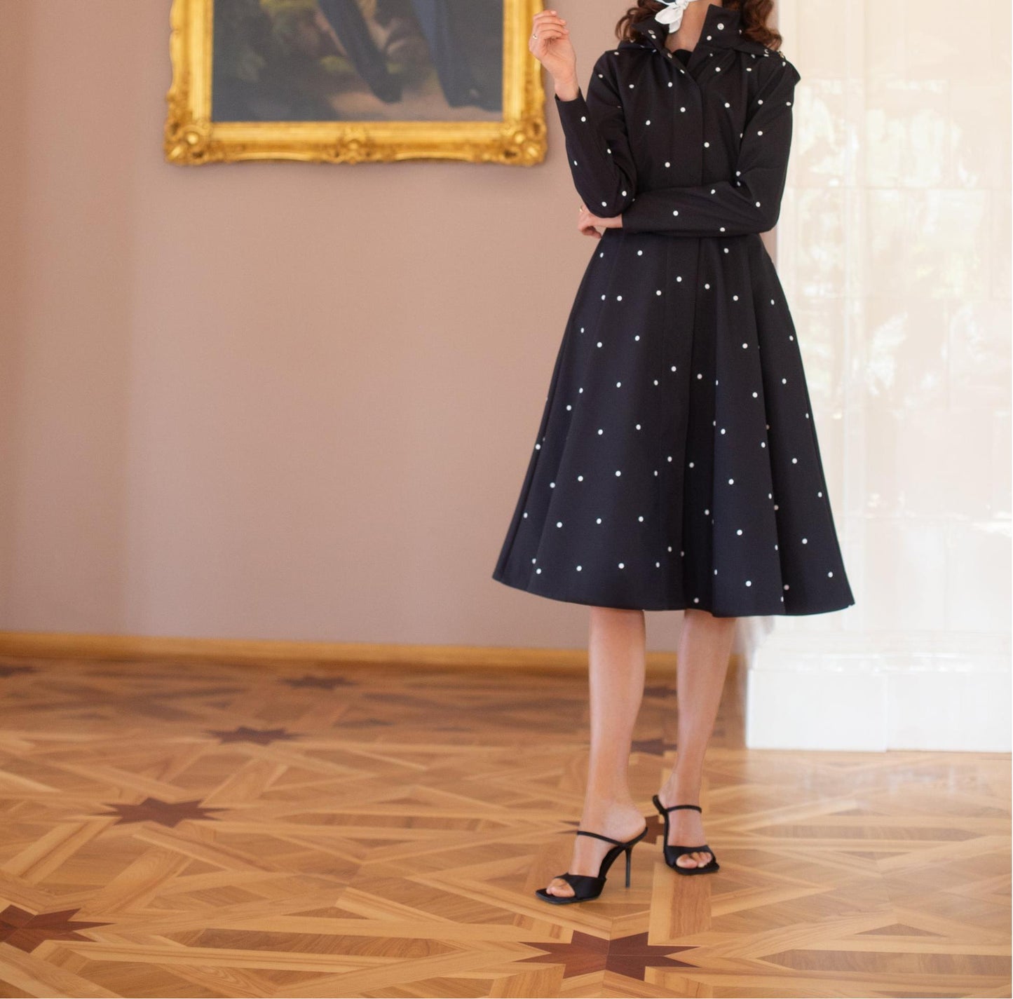 Fit and Flare Coat with A-Line Skirt in Black