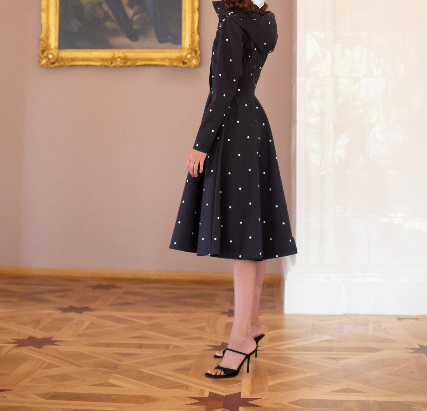 Fit and Flare Coat with A-Line Skirt in Black