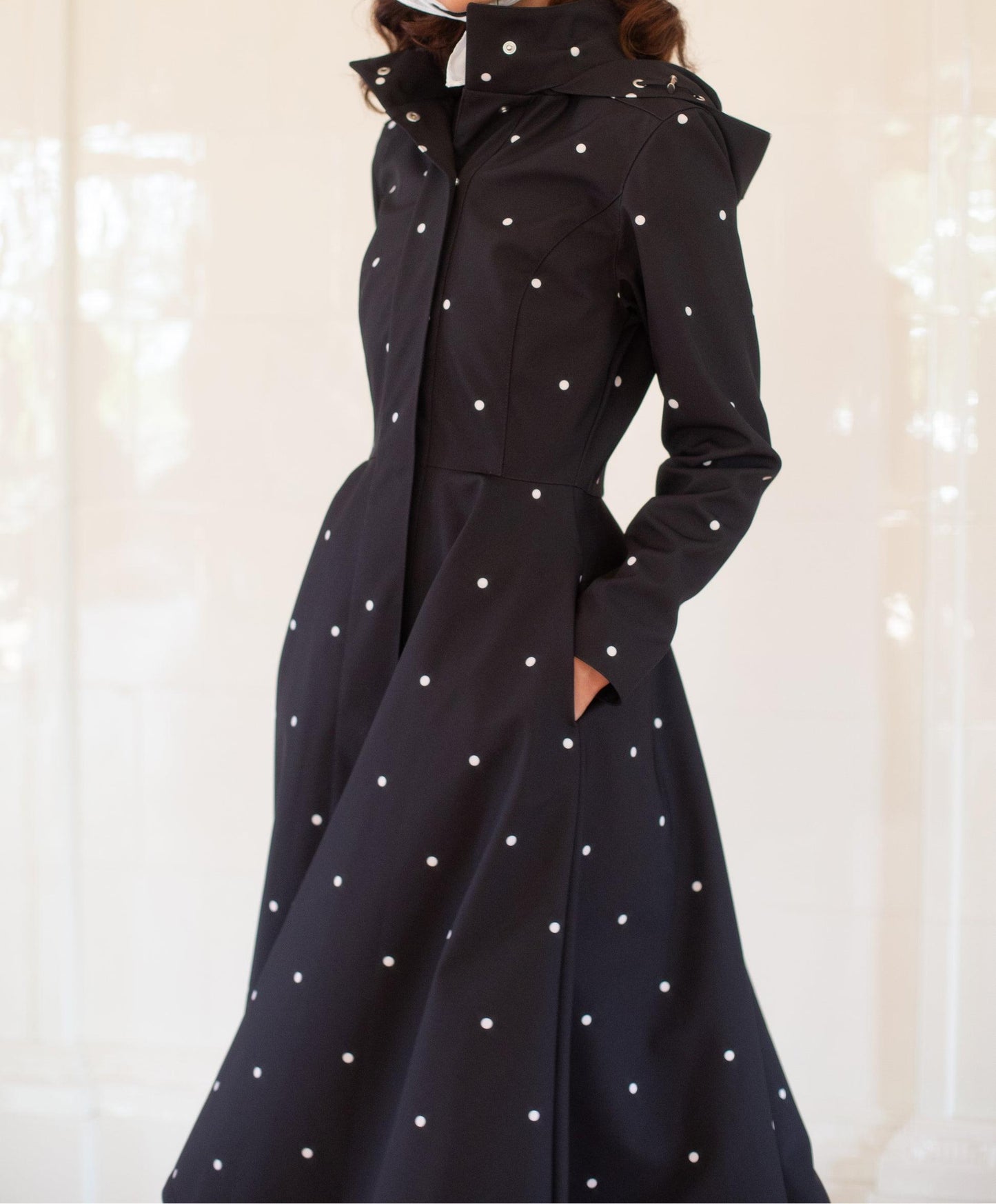 Fit and Flare Coat with A-Line Skirt in Black