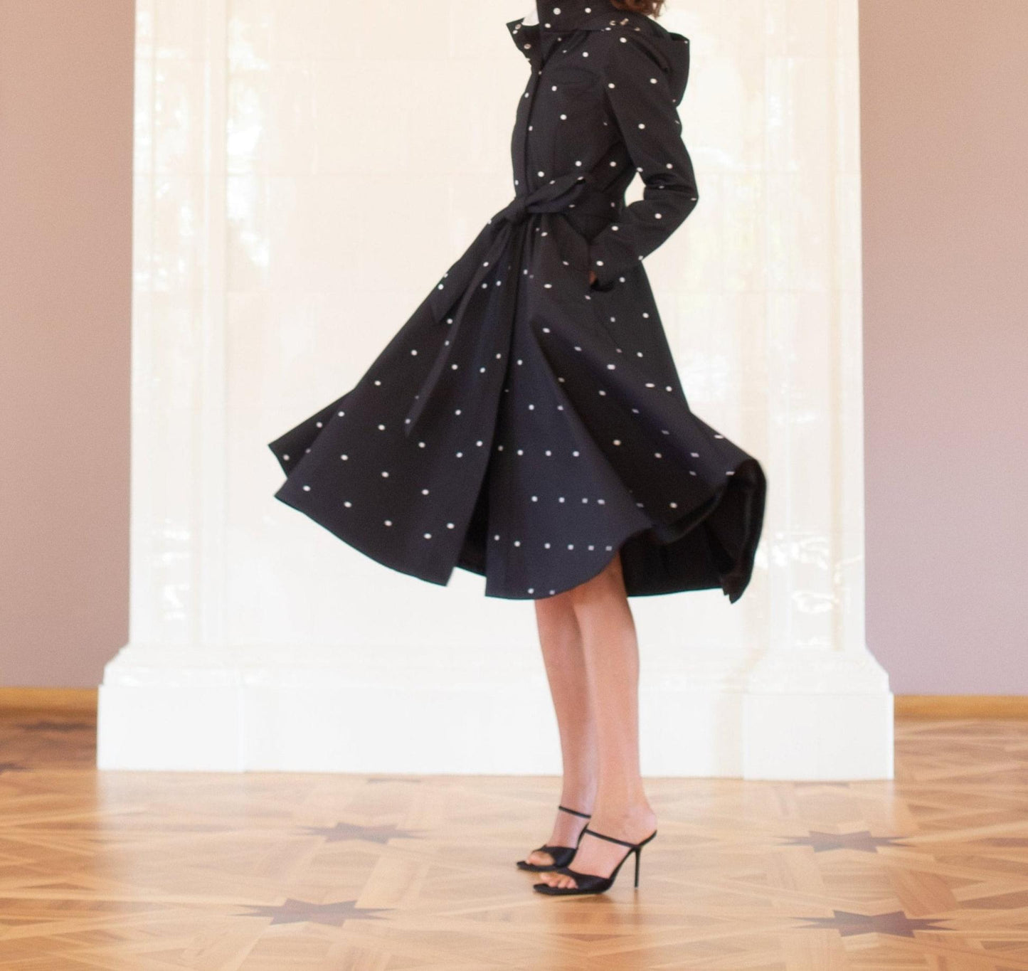 Fit and Flare Coat with A-Line Skirt in Black